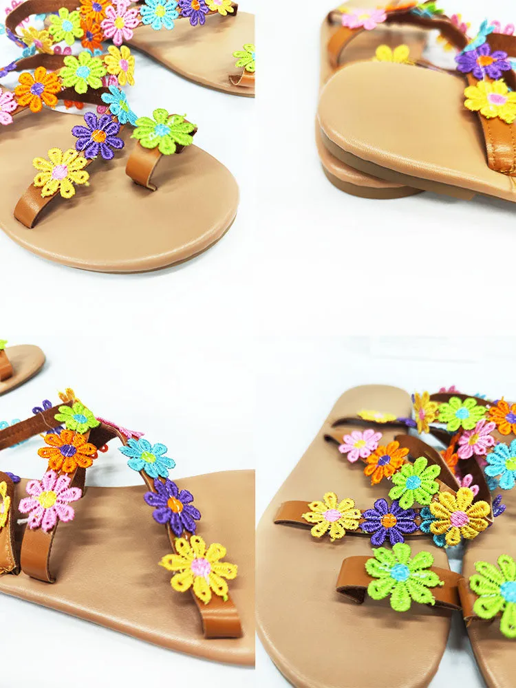 Floral Pattern Toe Ring Sandals