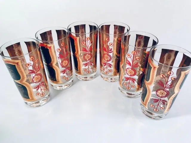 Fred Press Signed Mid-Century Bourbon Cocktail Highball Glasses (Set of 6)