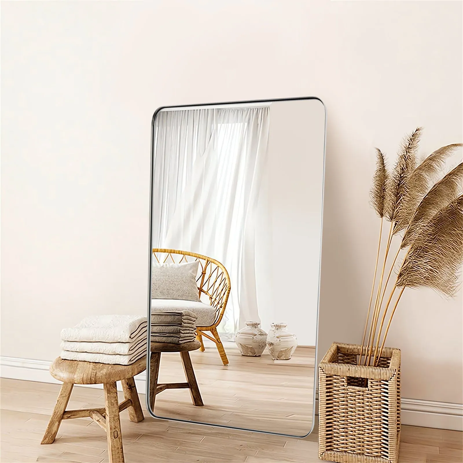 Full Length Mirror for Wall Full Body Rectangle Long Vanity Mirror | Stainless Steel Frame