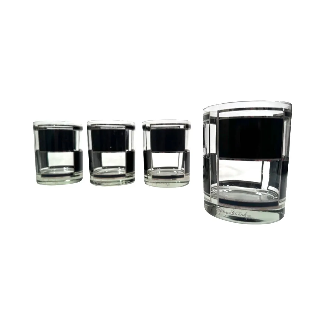 Georges Briard Signed Mid-Century Silver and Black Square Double Old Fashion Glasses (Set of 4)