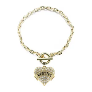 Gold Besties Pave Heart Charm Toggle Bracelet