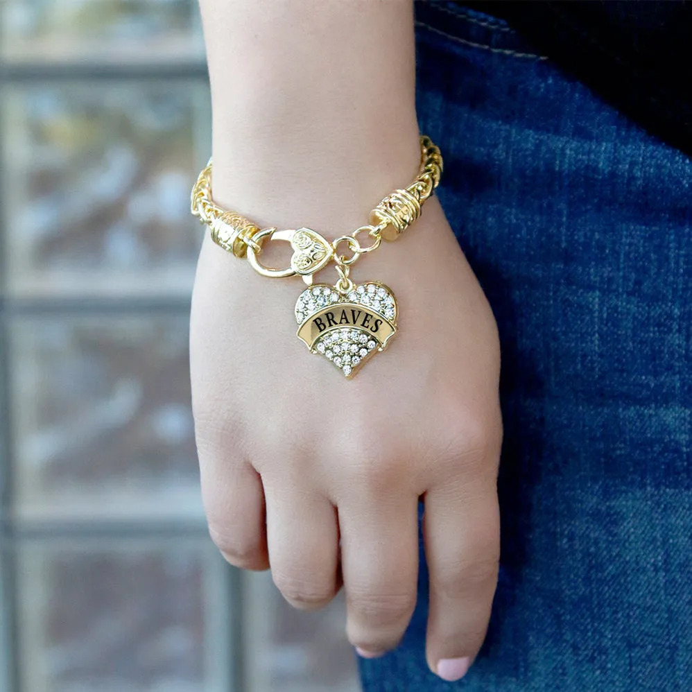 Gold Braves Pave Heart Charm Braided Bracelet