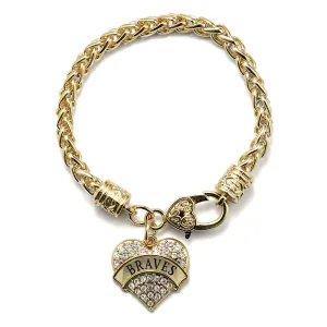 Gold Braves Pave Heart Charm Braided Bracelet