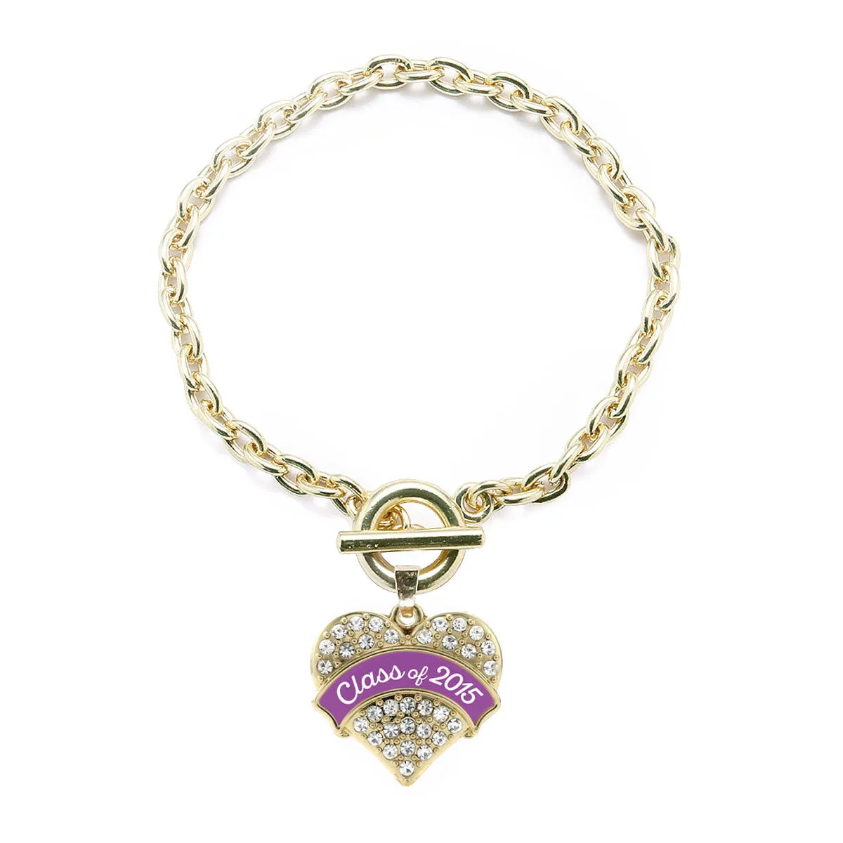 Gold Class of 2015 - Purple Pave Heart Charm Toggle Bracelet