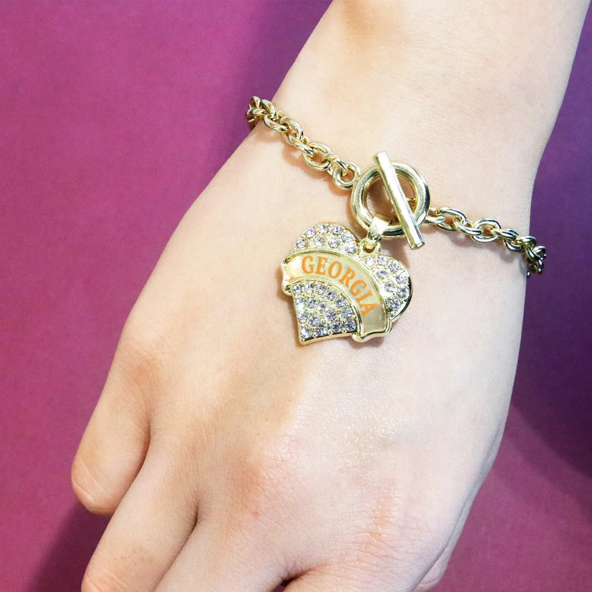 Gold Georgia Pave Heart Charm Toggle Bracelet