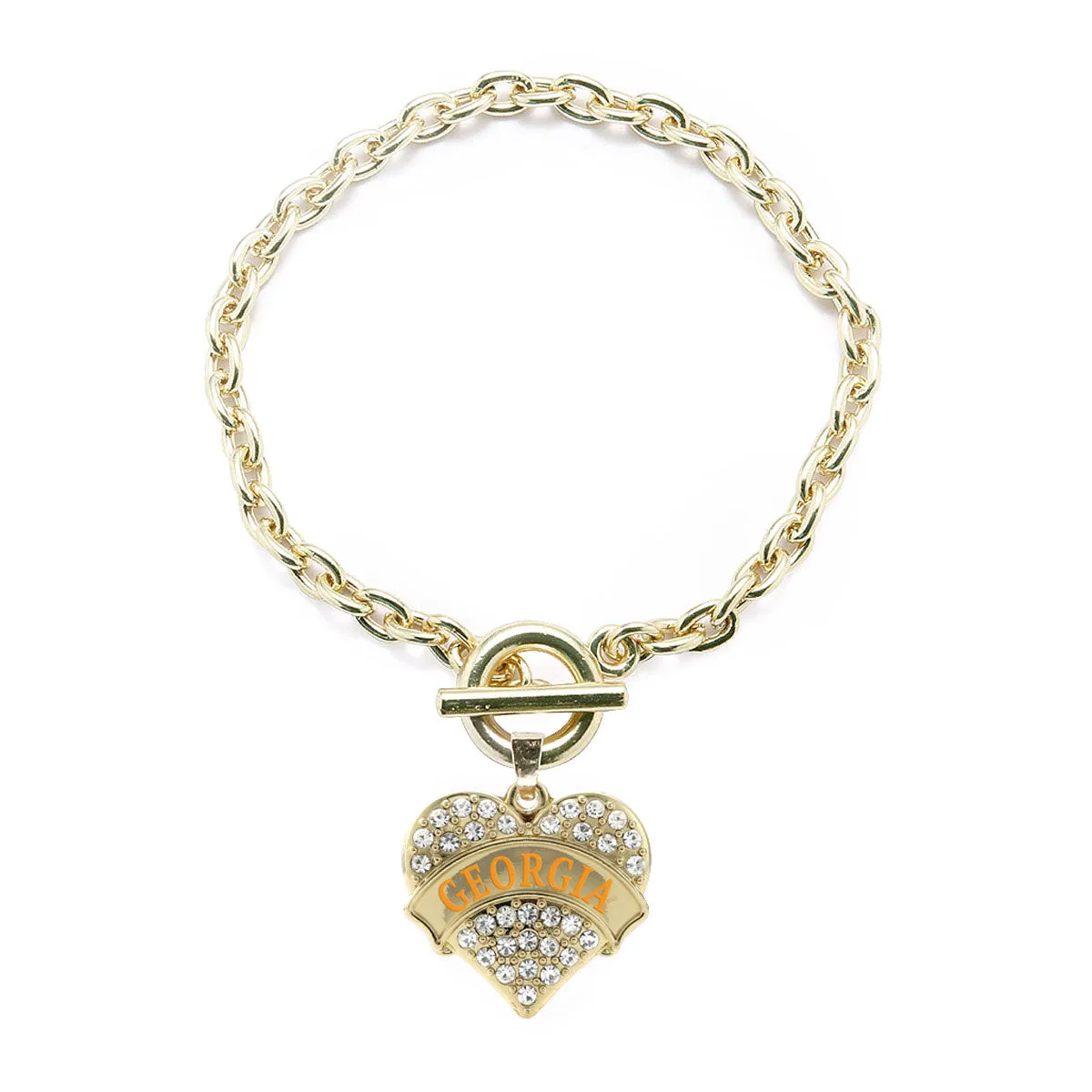 Gold Georgia Pave Heart Charm Toggle Bracelet