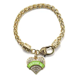 Gold Lime Green Senior 2016 Pave Heart Charm Braided Bracelet