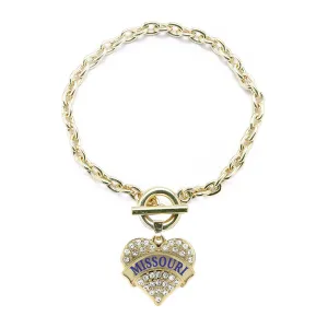 Gold Missouri Pave Heart Charm Toggle Bracelet