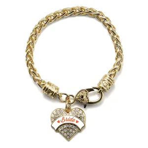 Gold Orange Bride Pave Heart Charm Braided Bracelet