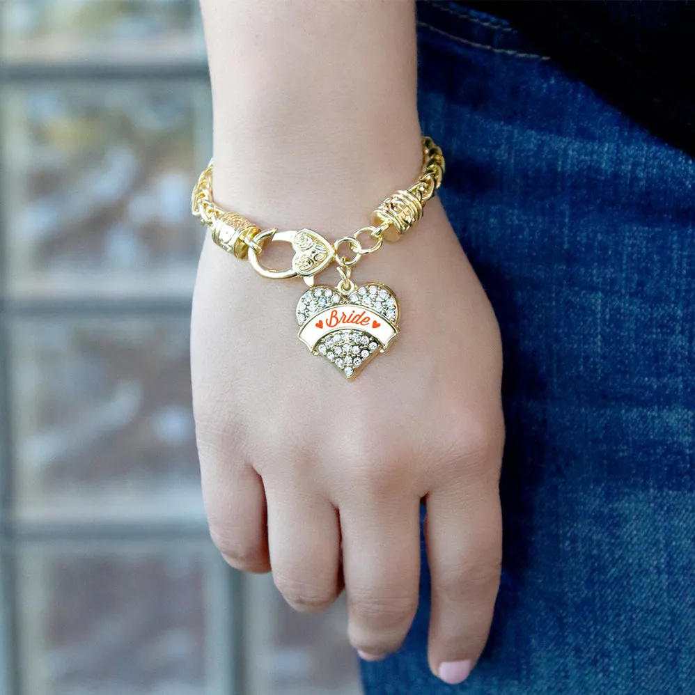 Gold Orange Bride Pave Heart Charm Braided Bracelet