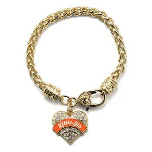 Gold Orange Little Sister Pave Heart Charm Braided Bracelet