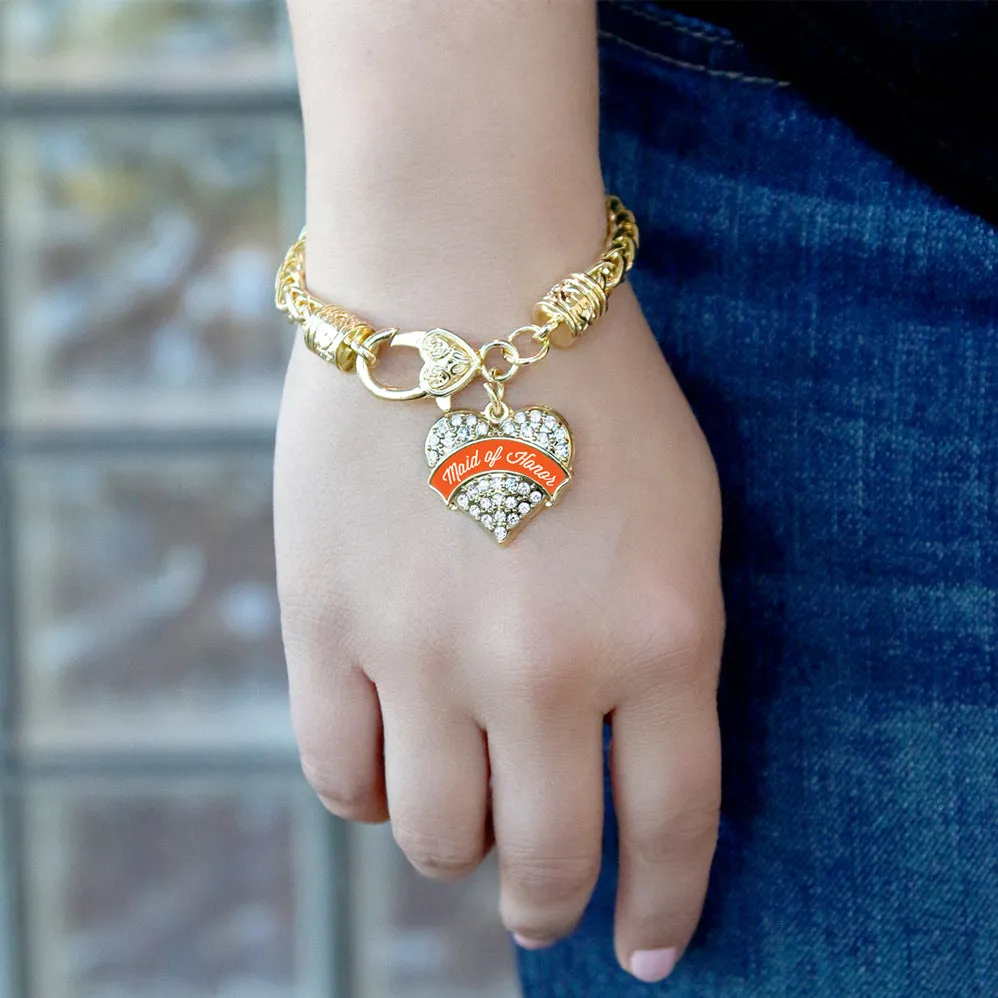 Gold Orange Maid of Honor Pave Heart Charm Braided Bracelet