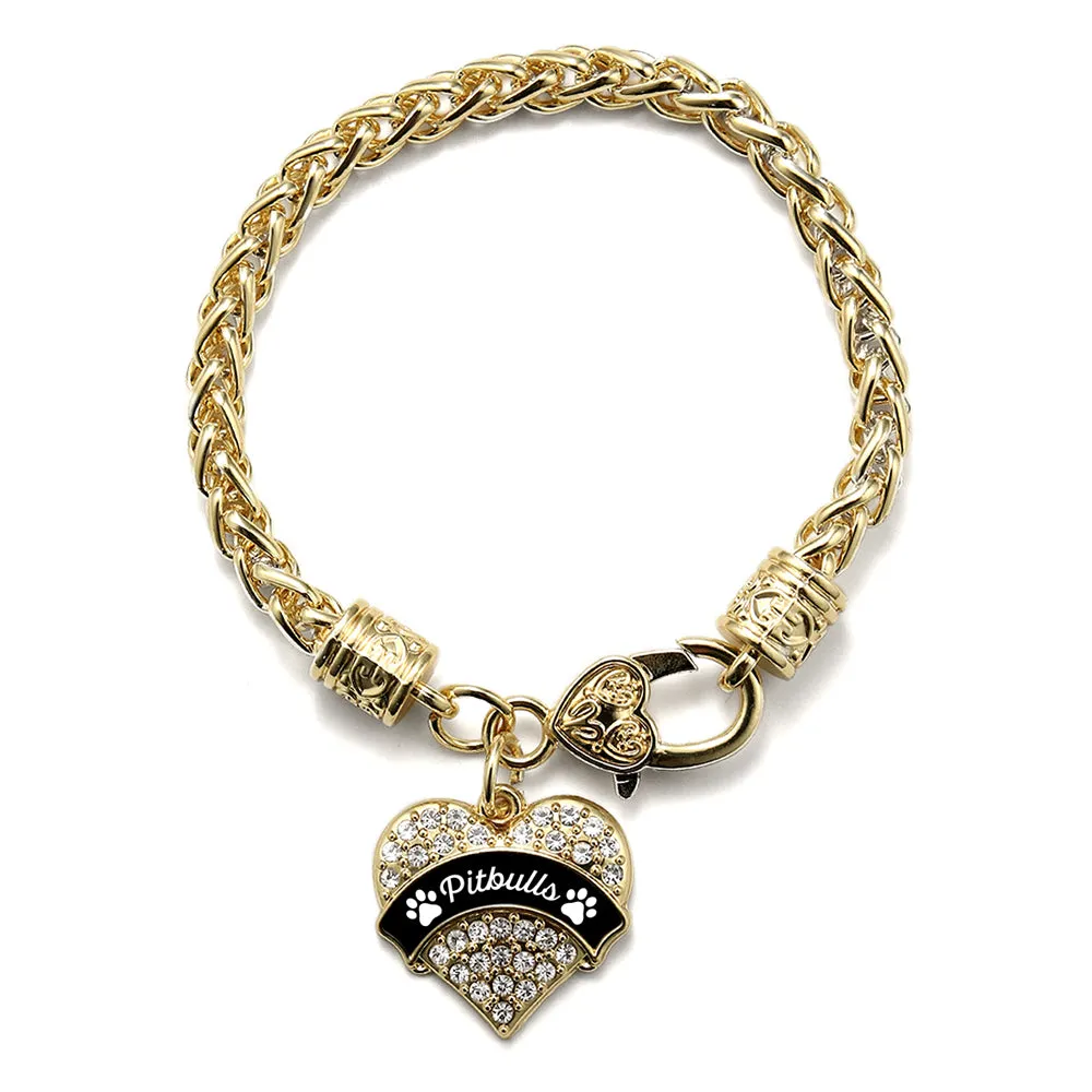 Gold Pitbulls - Paw Prints Pave Heart Charm Braided Bracelet