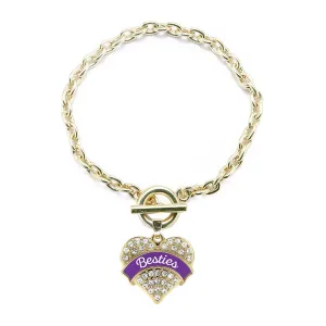 Gold Purple Besties Pave Heart Charm Toggle Bracelet