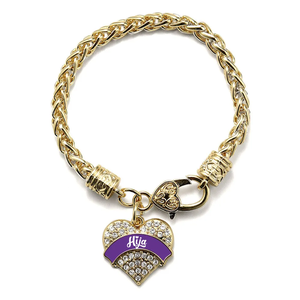 Gold Purple Hija Pave Heart Charm Braided Bracelet