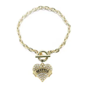 Gold Seattle Pave Heart Charm Toggle Bracelet