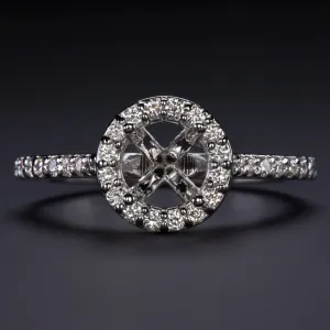 HALO DIAMOND ENGAGEMENT RING SETTING ROUND THIN PAVE BAND WHITE GOLD SEMI MOUNT