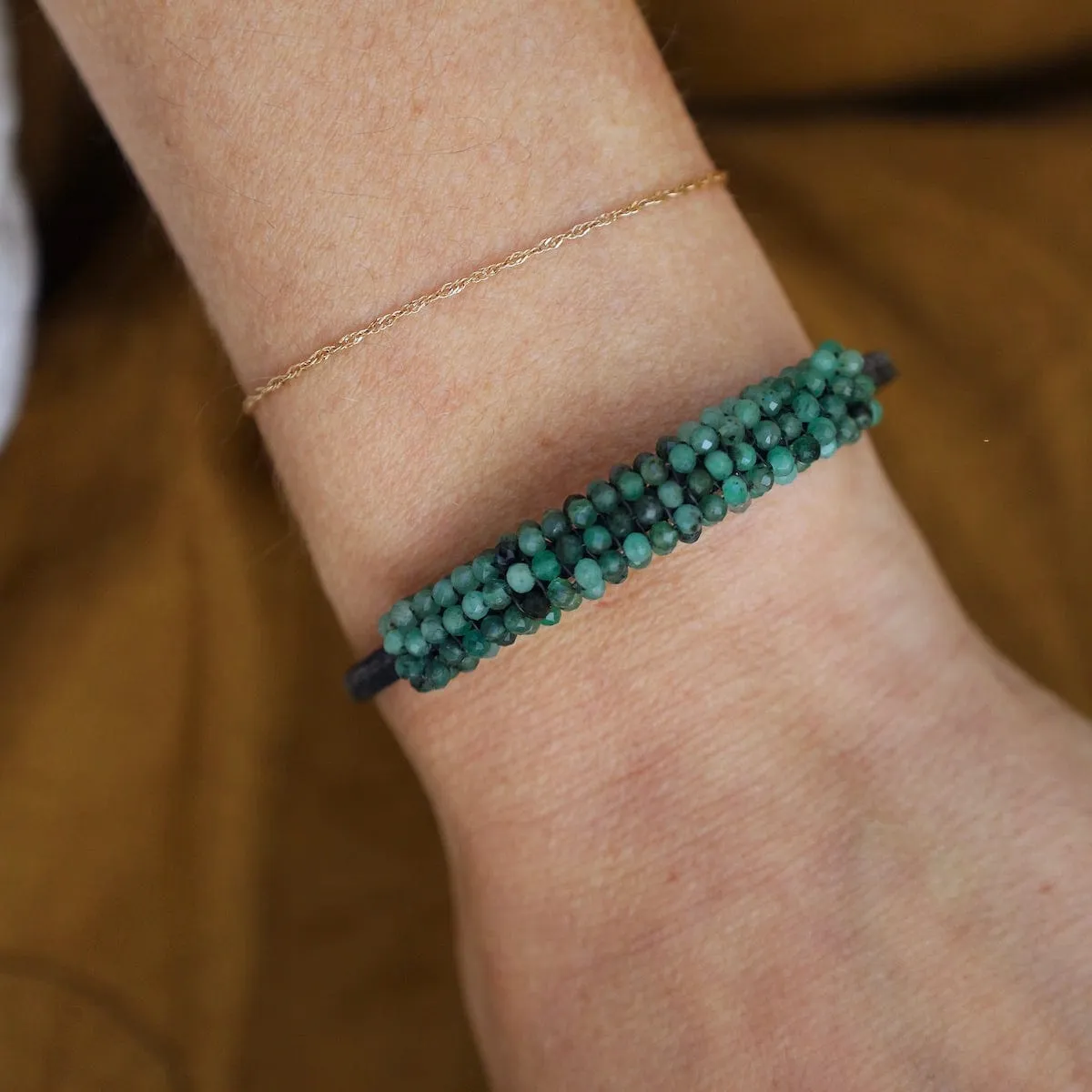 Hand Stitched Shaded Emerald Leather Bracelet