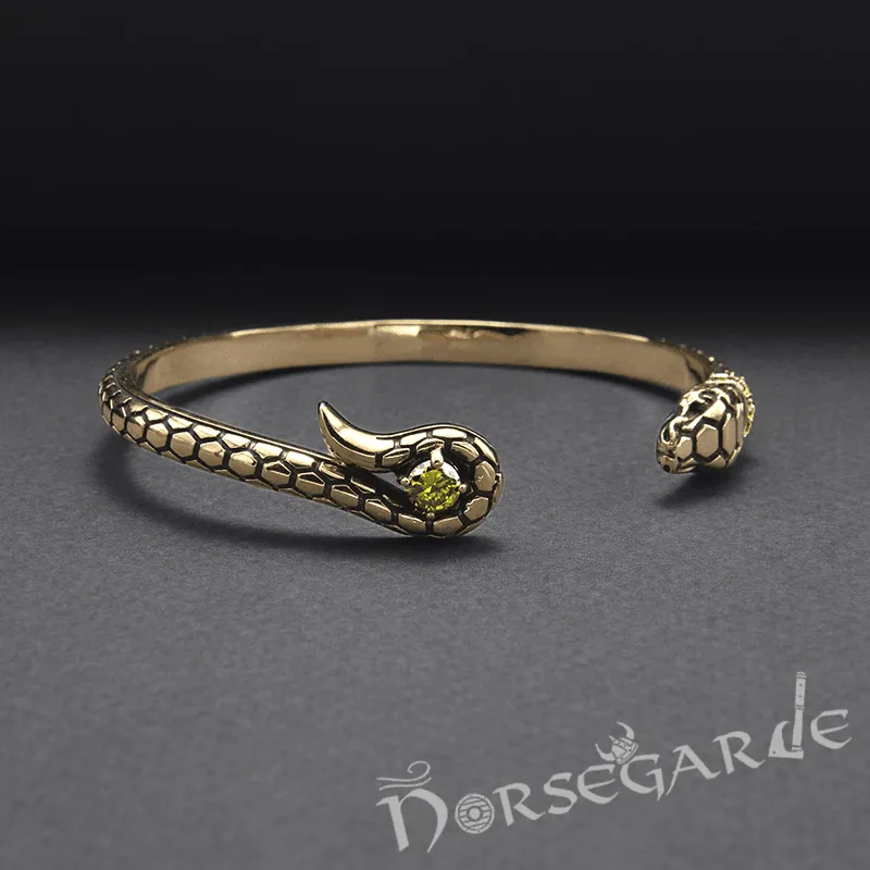 Handcrafted Jeweled Serpent Torc Bracelet - Bronze