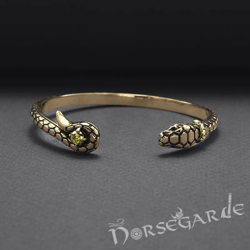 Handcrafted Jeweled Serpent Torc Bracelet - Bronze