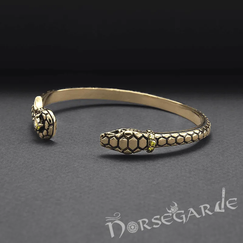 Handcrafted Jeweled Serpent Torc Bracelet - Bronze