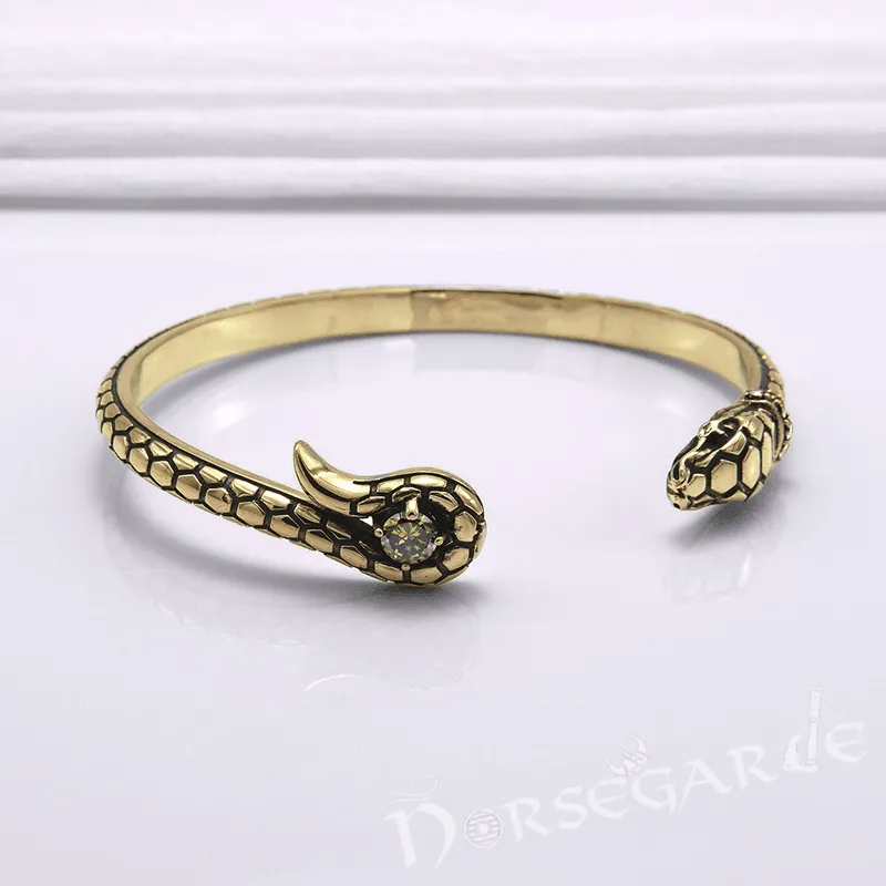 Handcrafted Jeweled Serpent Torc Bracelet - Bronze