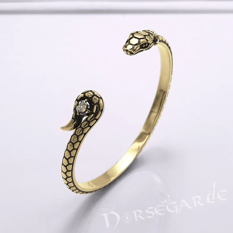 Handcrafted Jeweled Serpent Torc Bracelet - Bronze