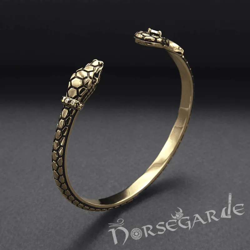 Handcrafted Jeweled Serpent Torc Bracelet - Bronze