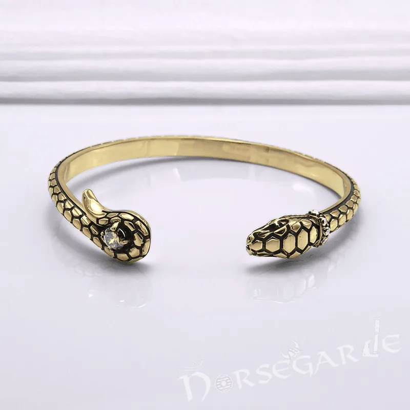 Handcrafted Jeweled Serpent Torc Bracelet - Bronze