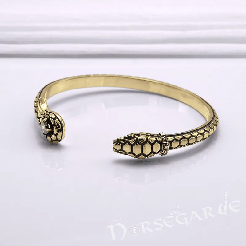 Handcrafted Jeweled Serpent Torc Bracelet - Bronze