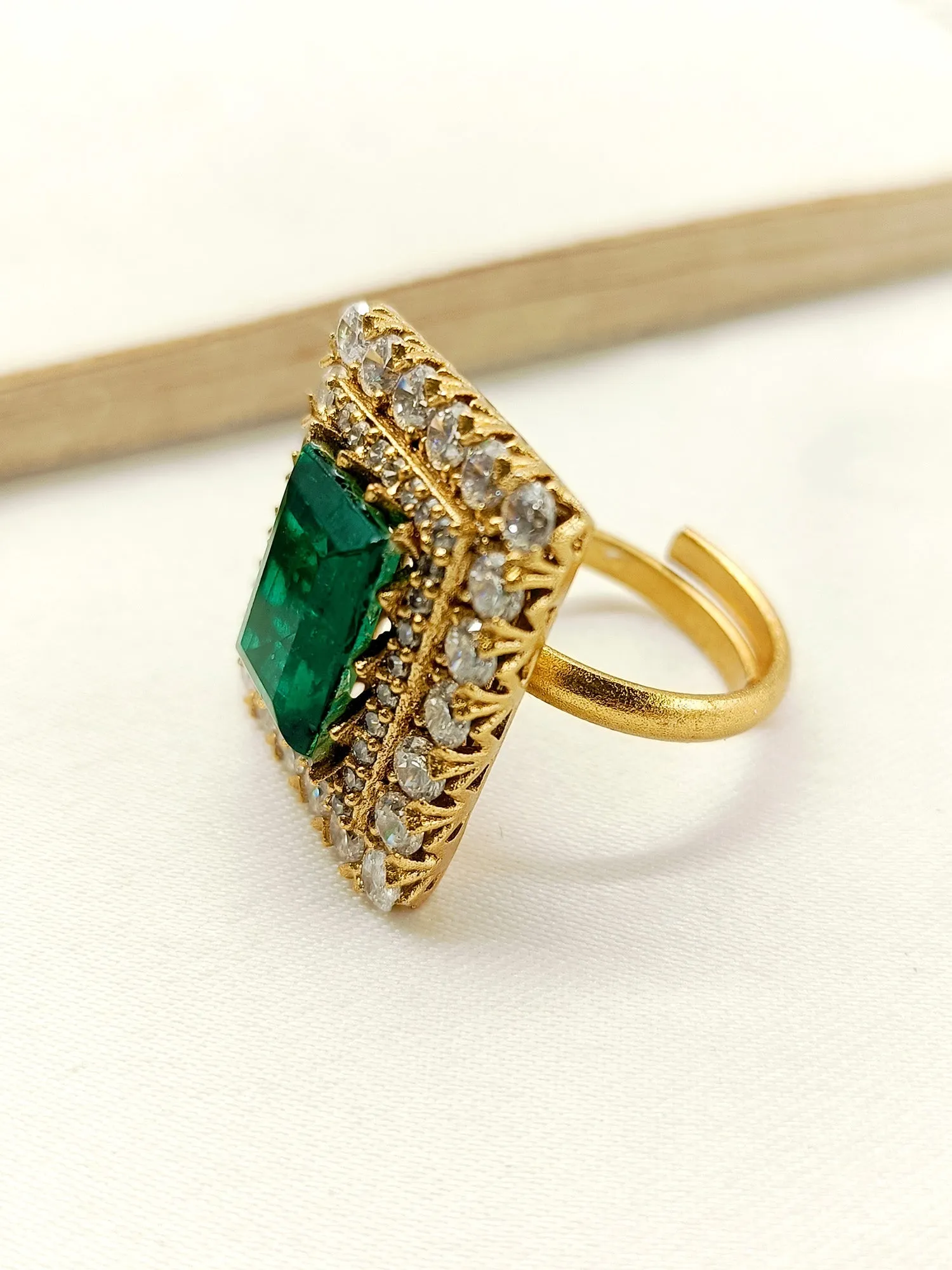 Harsha Emerald American Diamond Finger Ring