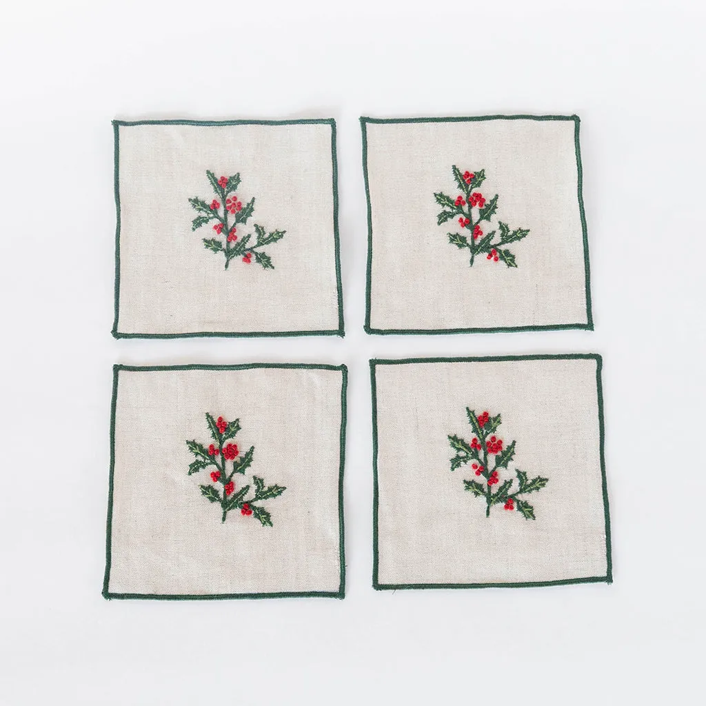 Holly Cocktail Napkin Set of 4 - Natural