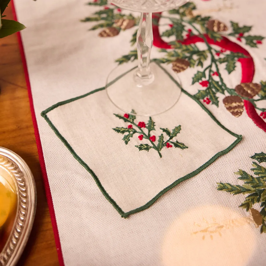 Holly Cocktail Napkin Set of 4 - Natural