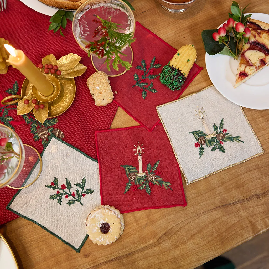 Holly Cocktail Napkin Set of 4 - Natural