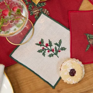 Holly Cocktail Napkin Set of 4 - Natural