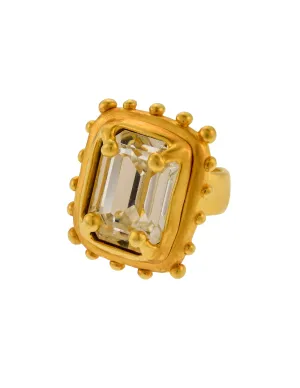 Karl Lagerfeld Vintage Giant Brushed Gold Crystal Cocktail Ring