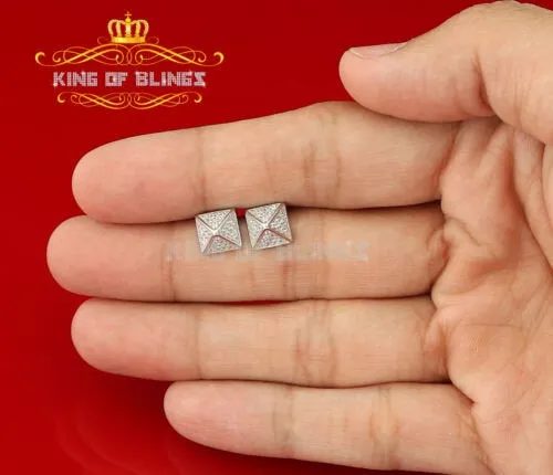 King of Blings- 925 White Sterling Silver Cubic Zirconia Women's & Men's Hip Hop Square Earring