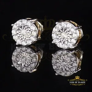 King of Bling's Yellow Silver 1.12ct Cubic Zirconia 925 Women's & Men's Hip Hop Square Earrings