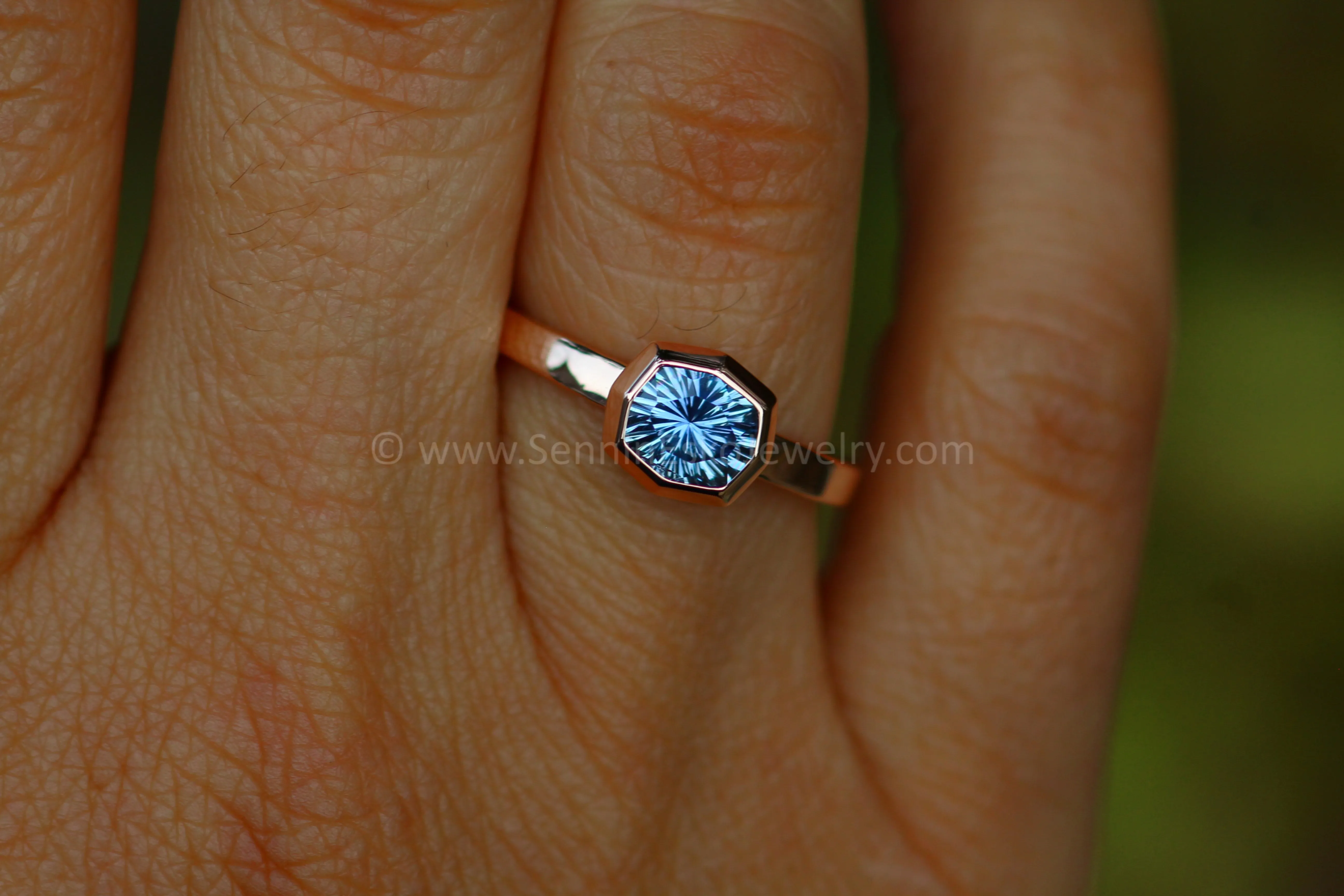 Medium Weight Solitaire Bezel Ring Setting - Fantasy Cut Umba Sapphire Depicted (Setting Only, Center Stone Sold Separately)