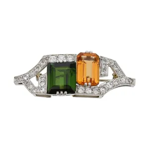 Mid-Century Tourmaline, Topaz and Diamond Pendant