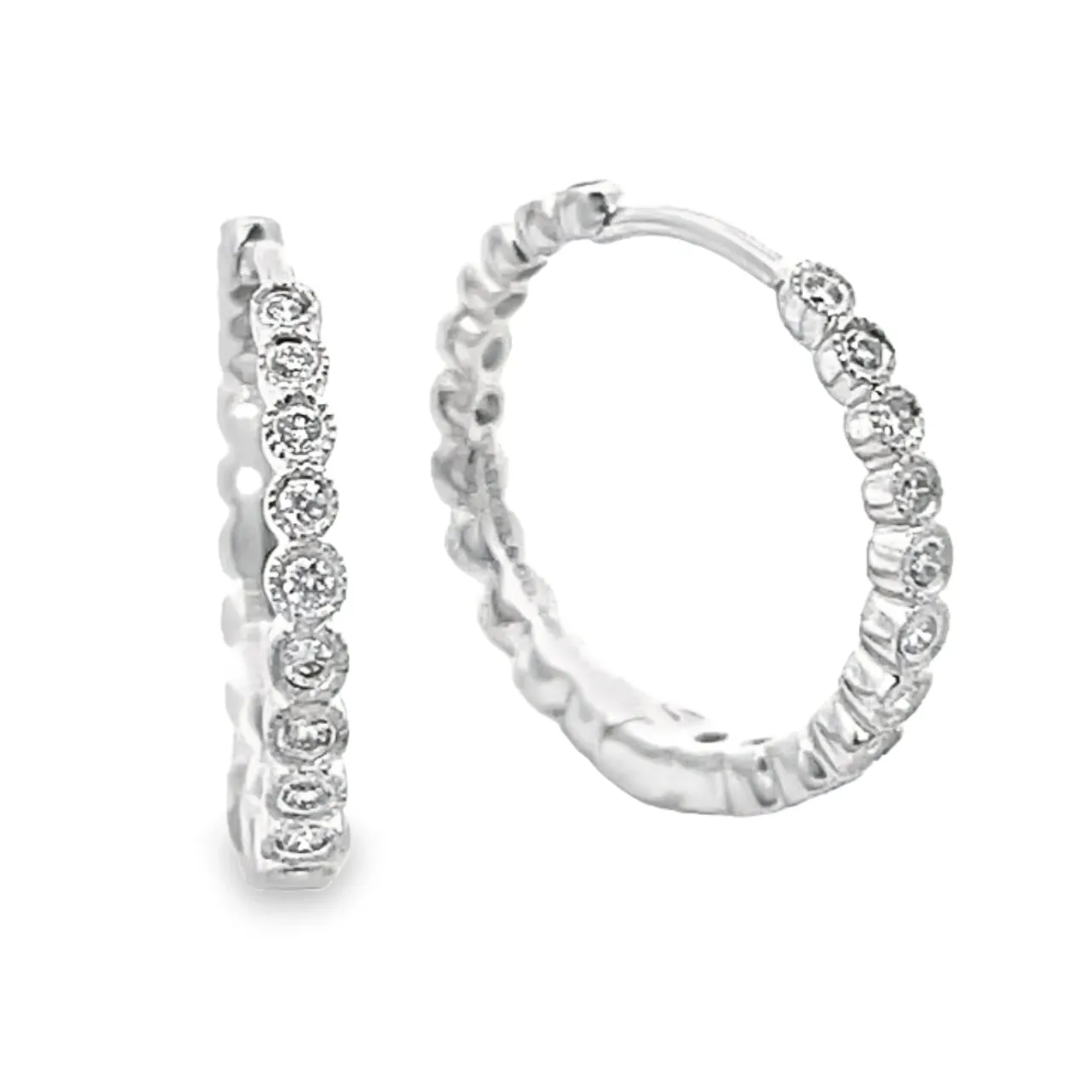 Milgrain Bezel Diamond Hugger Earrings