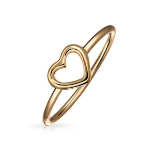 Minimalist Rose Gold Plated Sterling Silver Ring with Open Heart Design