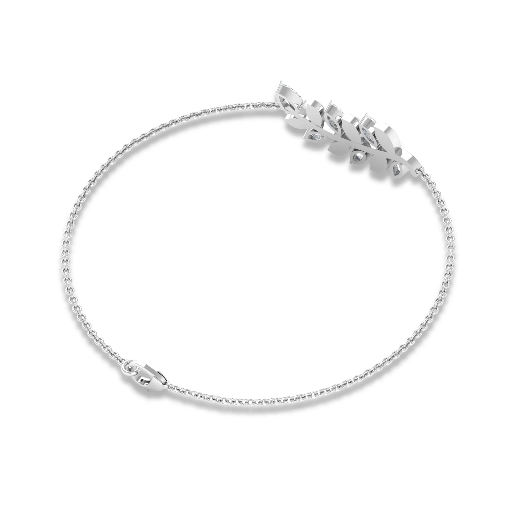 Moissanite Gold Leaf Branch Chain Bracelet