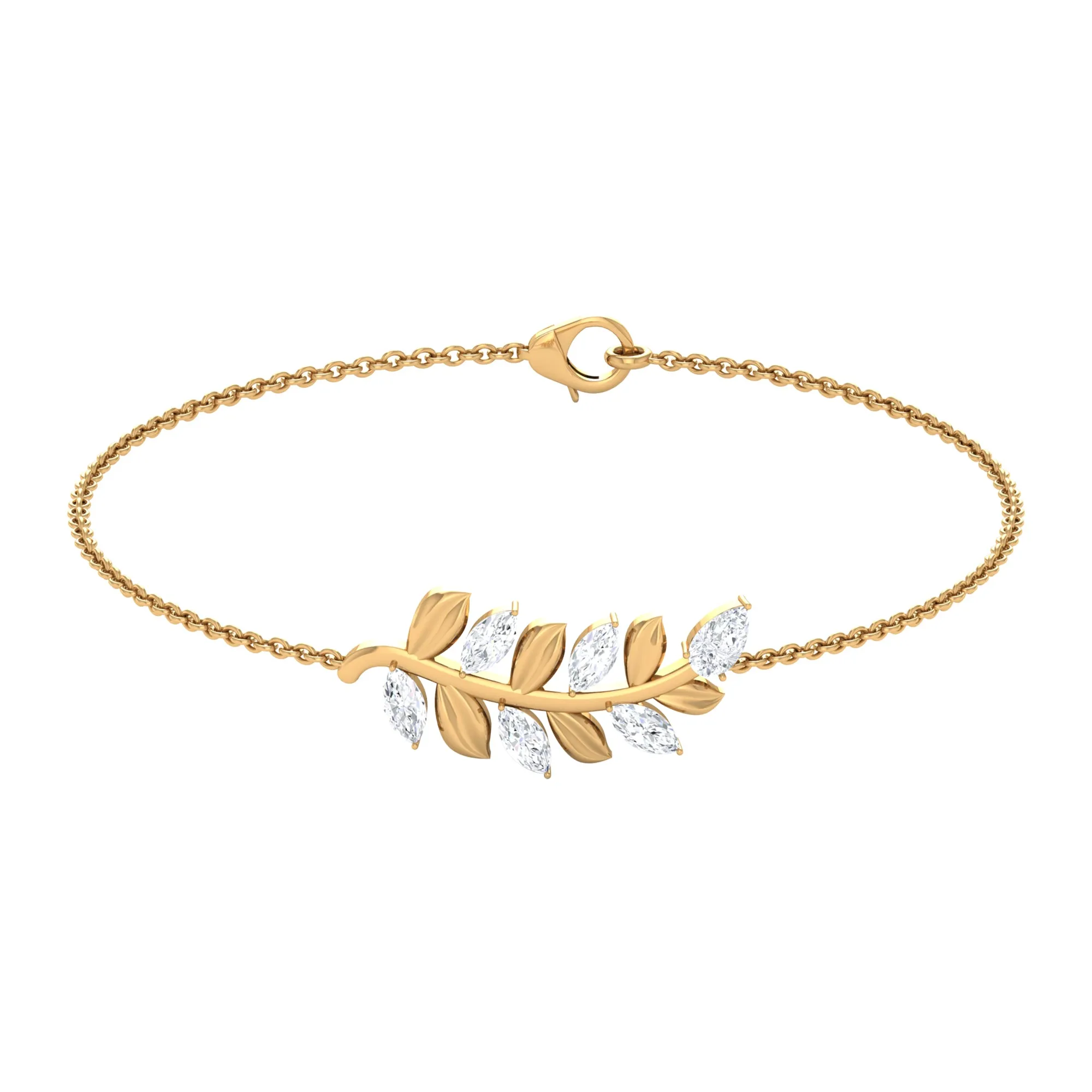 Moissanite Gold Leaf Branch Chain Bracelet