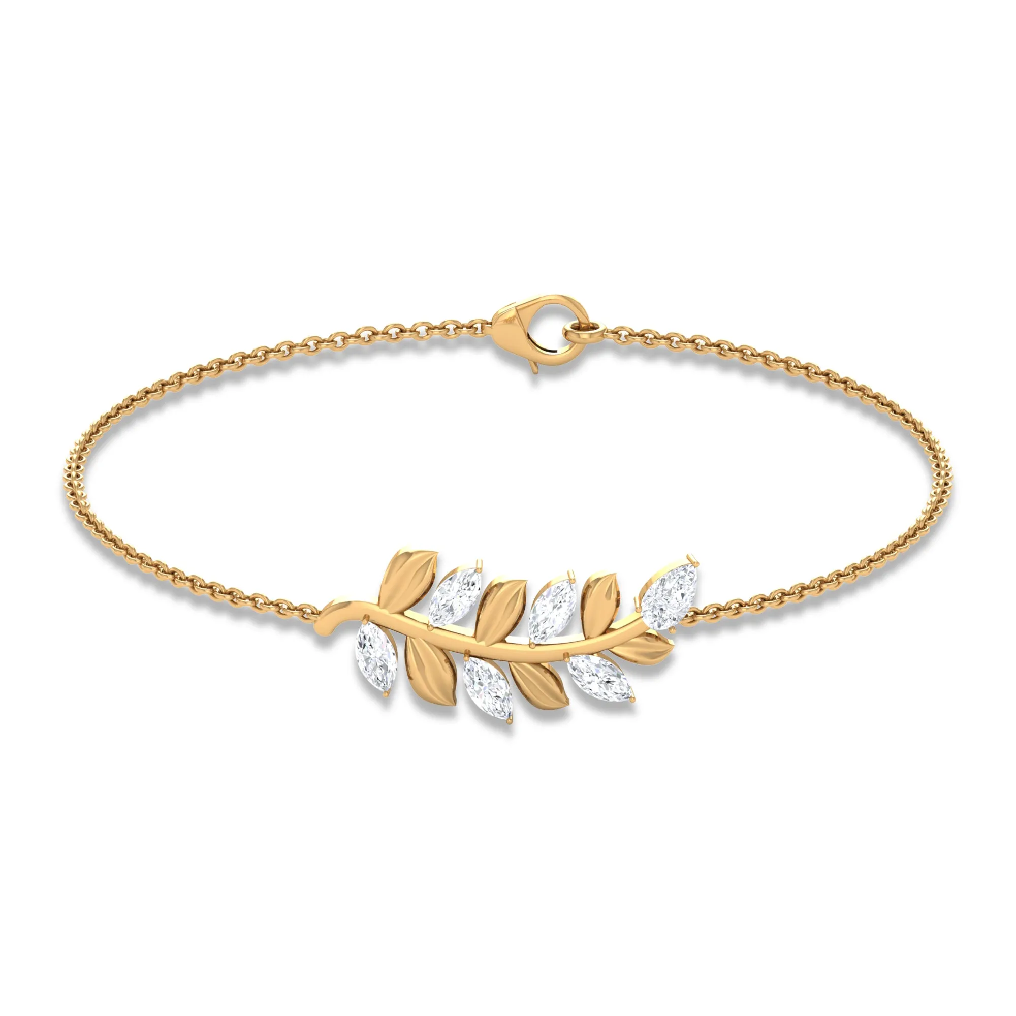 Moissanite Gold Leaf Branch Chain Bracelet