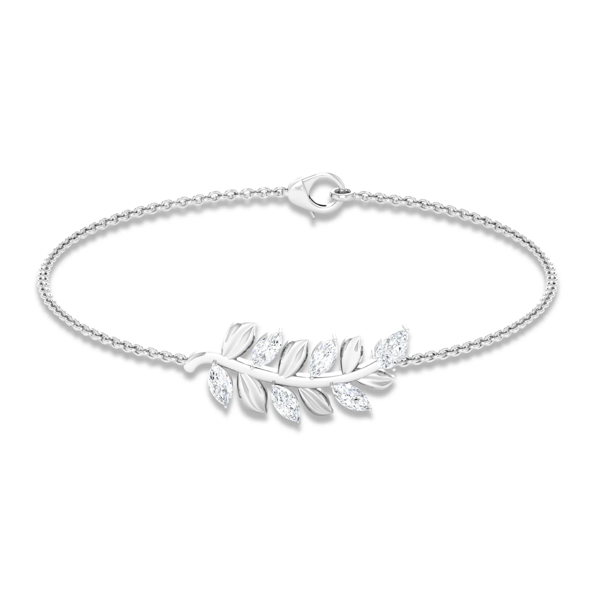 Moissanite Gold Leaf Branch Chain Bracelet