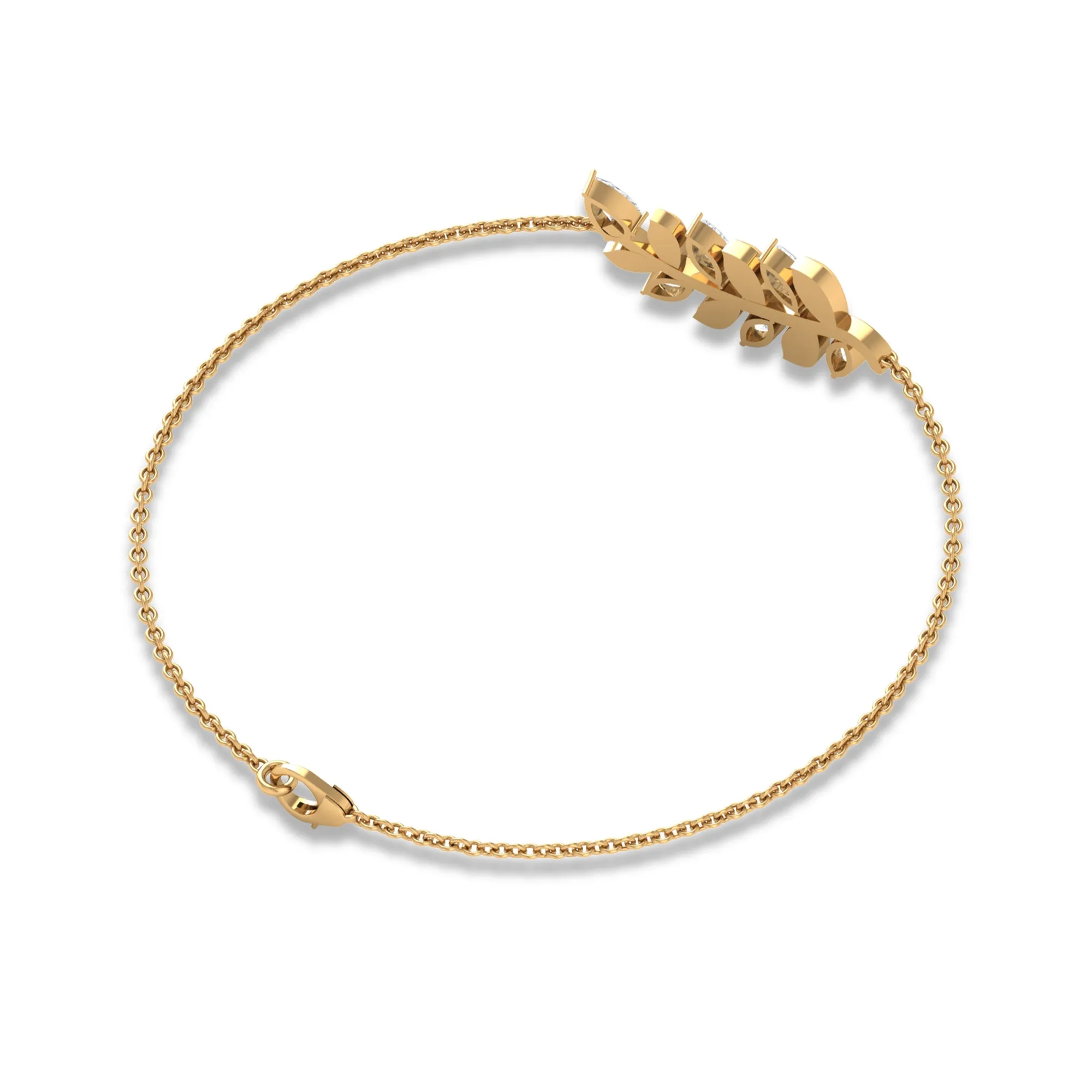 Moissanite Gold Leaf Branch Chain Bracelet