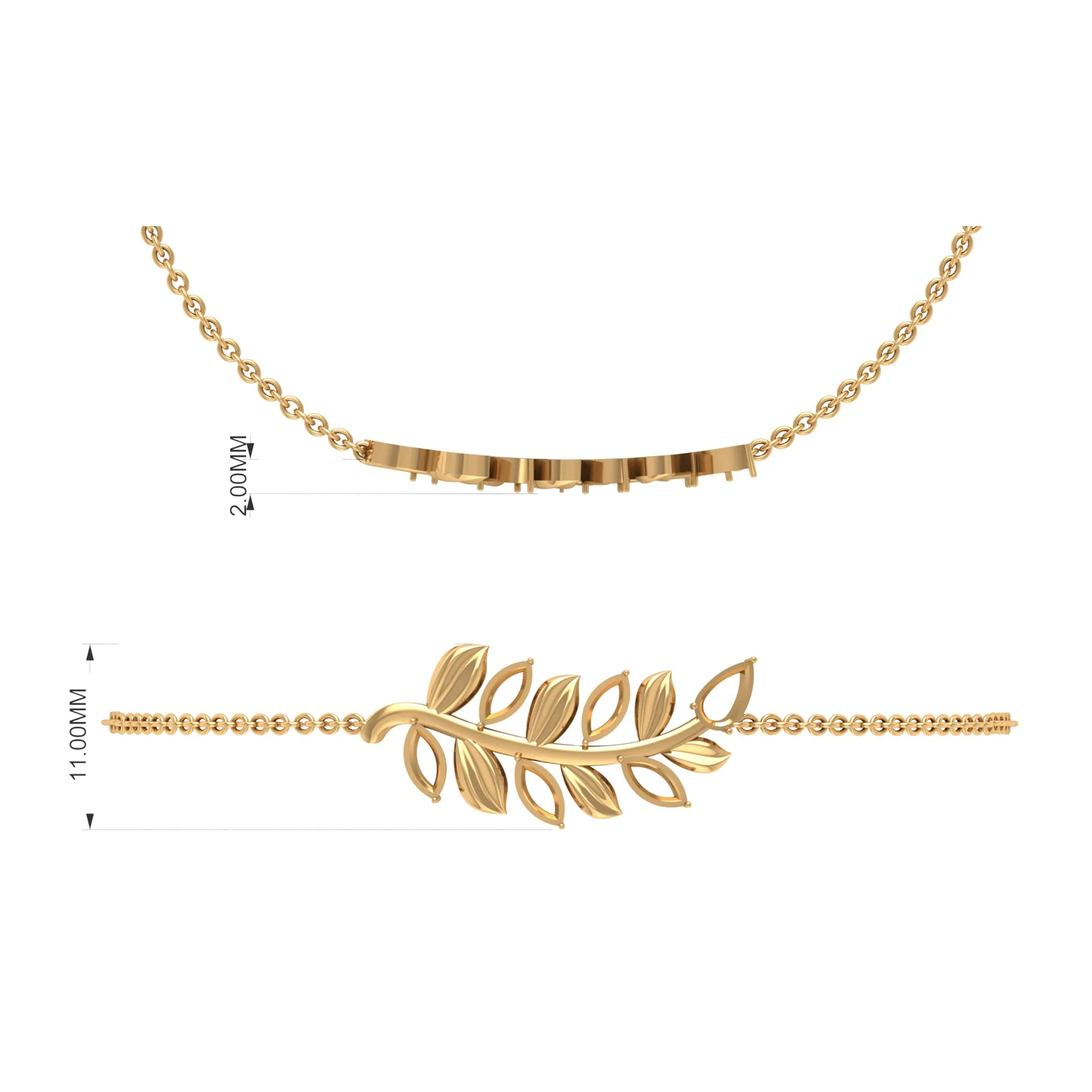 Moissanite Gold Leaf Branch Chain Bracelet