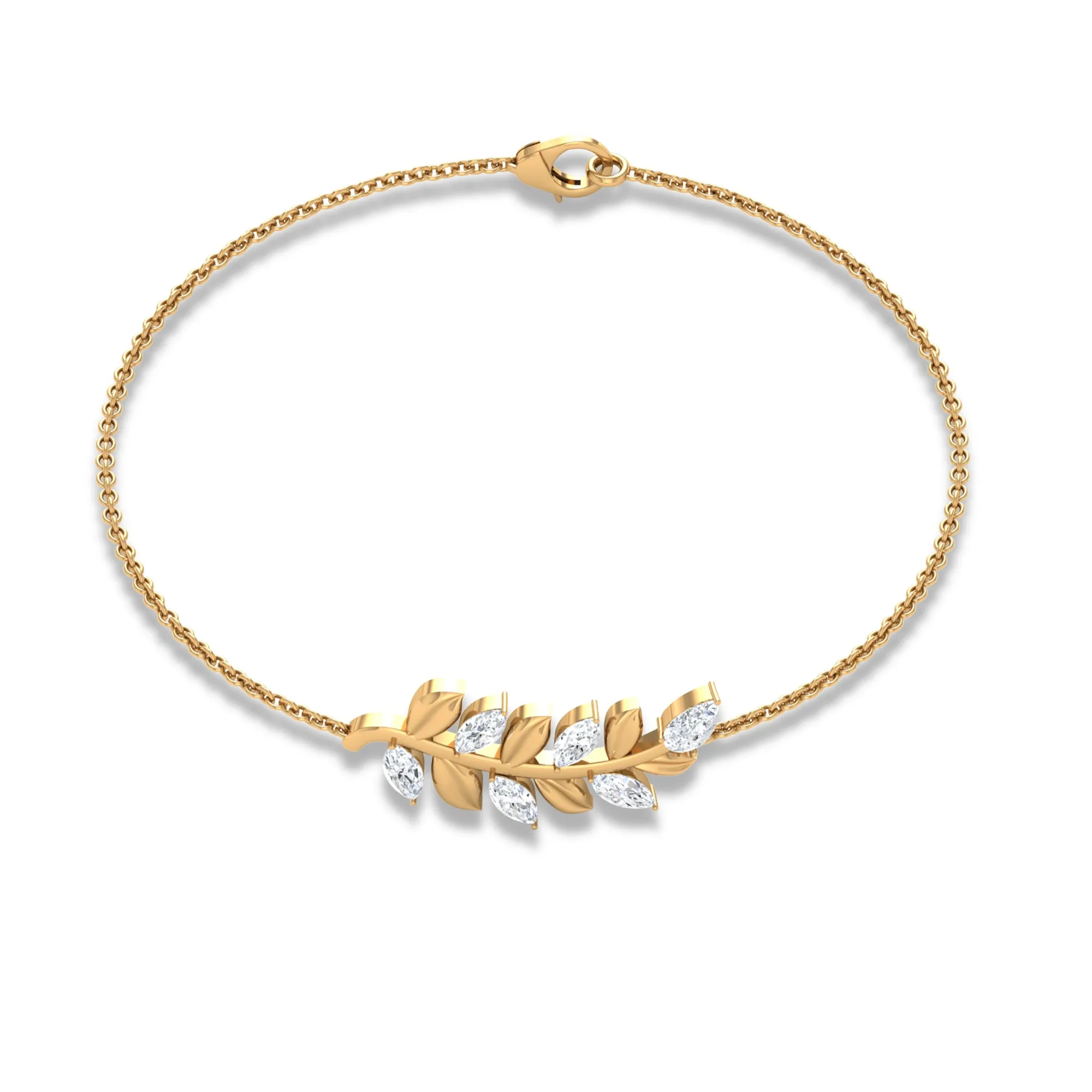 Moissanite Gold Leaf Branch Chain Bracelet