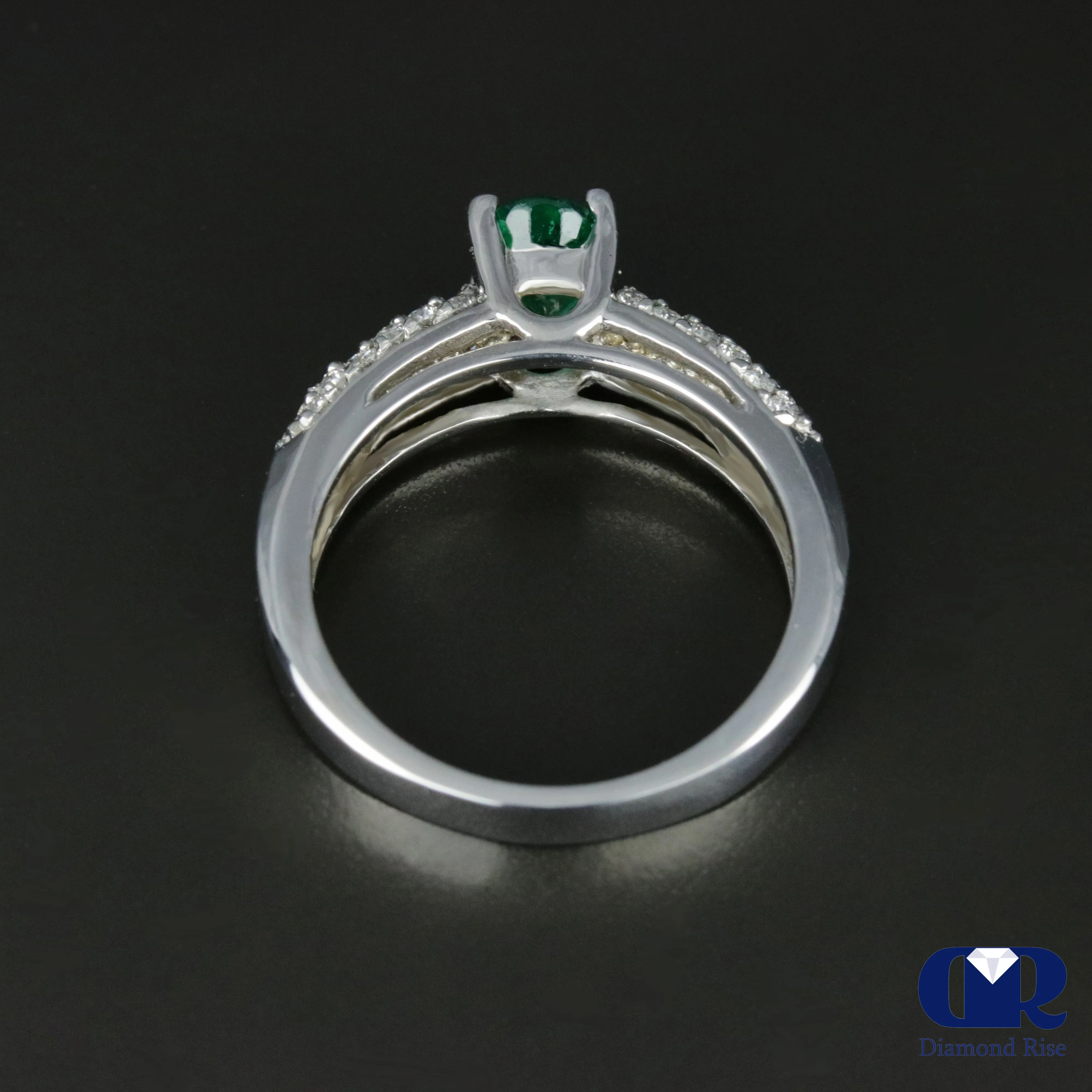 Natural 1.10 Ct Emerald & Diamond Engagement Ring 14K White Gold